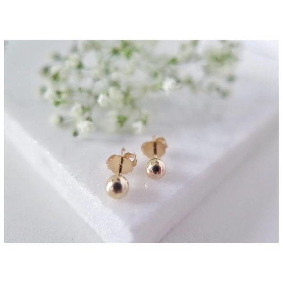 10K Real Gold Ball Stud Earrings, Minimalist Hypo Allergenic Tiny Studs - Picture 4 of 4